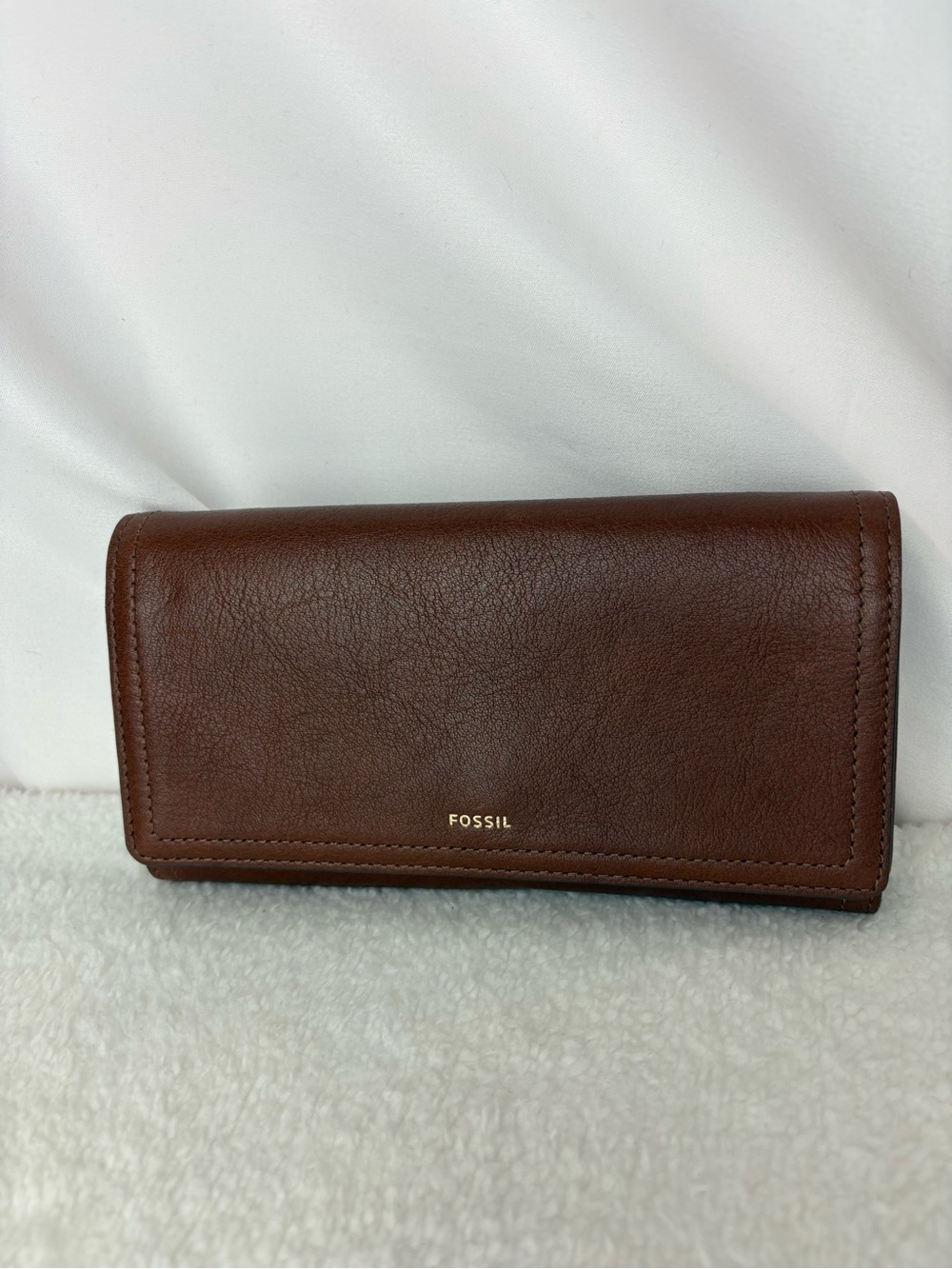 Fossil Chestnut Brown Leather Continental Wallet, like NEW!